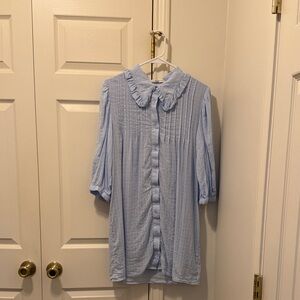English Factory Light Blue Button-Front Pintuck Dress